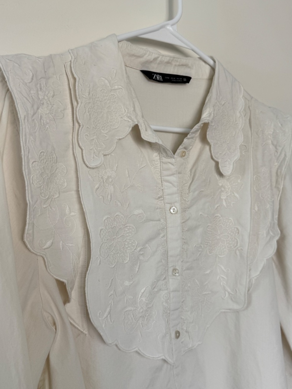 Zara White Embroidered Peter Pan Collar Cotton Blouse Top Cottagecore French - Picture 8 of 11